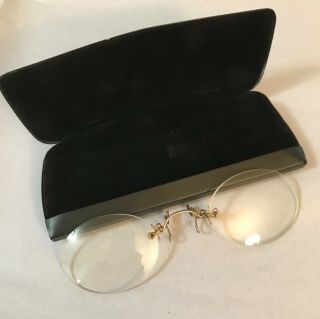 Antique Vintage Pince Nez Eye Glasses Spectacles Frames,  Case Made In Amsterdam