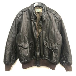 Vintage 80s 90s Ll Bean Leather Bomber Jacket Mens Sz L 44 Flight Brown B12