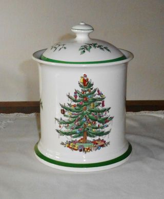 Vintage Spode Christmas Tree Green Trim Cookie Jar Canister With Lid S3324b