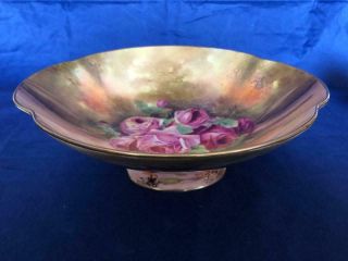Good Vintage Royal Winton Hand Painted Footed Rose Bowl Signed.  C1940.