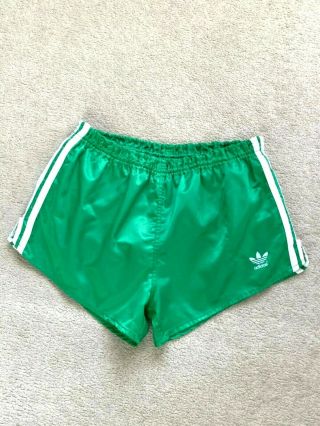 Rare Vintage Adidas Sprinter Glanz Shiny Runner Beckenbauer Shorts Sz L Green