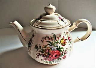 Sadler Vintage Teapot Floral And Gold Trim Made In Staffordshire England 9683