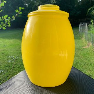 70s Vintage BARTLETT COLLINS Glass Cookie Jar Yellow Hand Painted Fruit Flowers 3