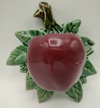 42.  Vintage Mccoy Red Apple Wall Pocket With Stem And Leaves
