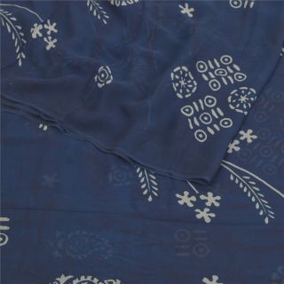 Sanskriti Vintage Blue Sarees 100 Pure Georgette Silk Printed Sari 5yd Fabric