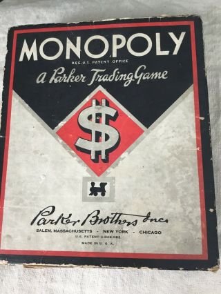 Vintage 1937 - 1940 Dual Patent No.  6 Monopoly Game Parker Brothers