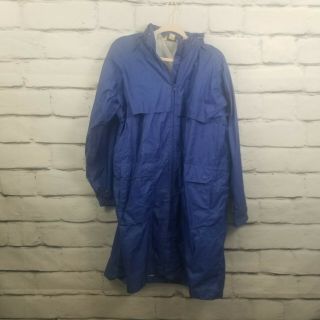 Vtg Ll Bean Womans Blue Rain Stowaway Hooded Jacket Sz Large Packable Zip Button