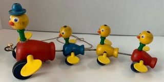 Vintage 1950s Fisher Price Baby Ducks Pull Toy Flapping Wings Quacking