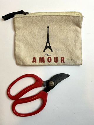 Vintage Tiger Pruning Shears Scissors Red Handle Paris Pouch Patent My Cut 26824