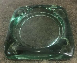 Recycled Glass ￼ashtray Square Clear Green Heavy Cigar Ash Tray Vintage Mcm 6.  5”