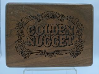 Golden Nugget Vtg Solid American Walnut Wooden Playing Card Case Casino Gamble