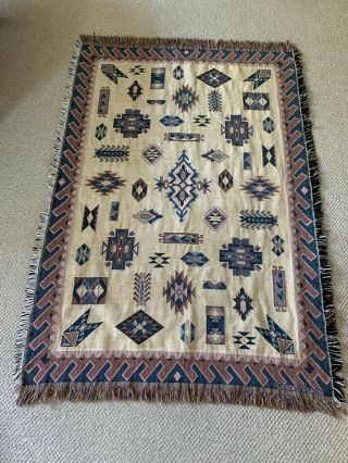 Goodwin Weavers 100 Cotton Southwestern Aztec Throw Blanket,  Made In Usa Vtg