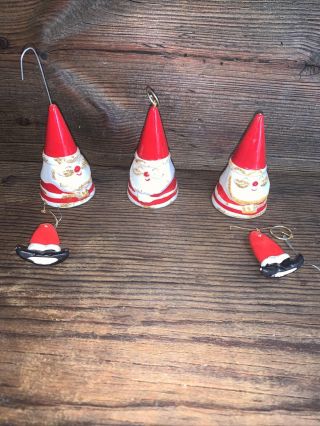 Vintage Santa Bell Ornaments W/feet Christmas Japan Lipper Mann - Set Of 3