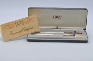 Vintage Cross Century Sterling Silver Click Pencil & Ballpoint Pen Set Boxed