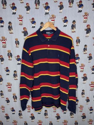 Vintage Polo Ralph Lauren Rugby Shirt Size 2xl Red Blue Yellow Striped