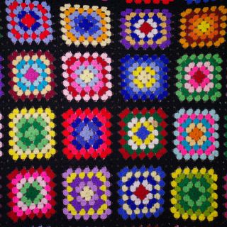 Vintage Afghan Blanket Handmade Crochet Knit Multi - Color Granny Square 56 " X 64 "