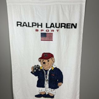 Vintage 90s Ralph Lauren Sport Polo Bear Beach Towel Xl Teddy Explorer Spellout