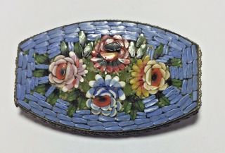 Vintage Mid Century Micro Mosaic Blue Floral Brooch Italy