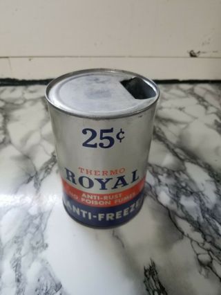Thermo Royal Anti Freeze Motor Oil,  Vintage Advertising Coin Bank Tin Can - Grey