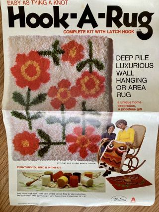 Hook A Rug Kit By Malina Style 25/2 “floral Beauty” 20”x27” Vintage Flaw