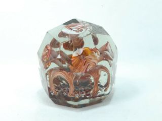 Vintage Bohemian Czech Faceted Flower Crystal Glass Paperweight