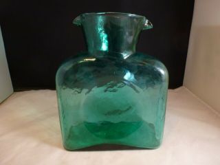Vintage Blenko Art Glass Carafe Double Spout Water Pitcher Jug Teal Green