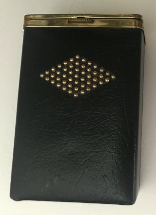 Vintage Art Deco Princess Gardner Black Leather Cigarette Case Gold Diamond