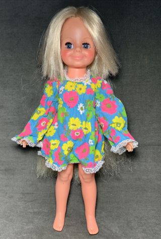 Vintage Ideal 1971 “velvet” Doll Crissy Family Hair Grow Floral Mod Dress