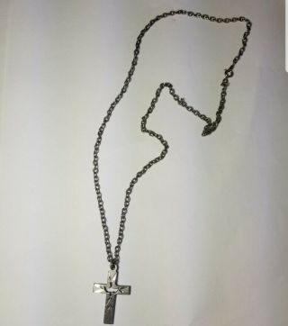 Vintage Silver Tone Chain Necklace With Cross Pendant Dove Design