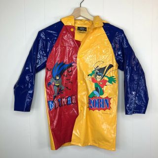 Vintage Batman And Robin Kids Rain Jacket Size M 6/7 Color Block Rare 1997