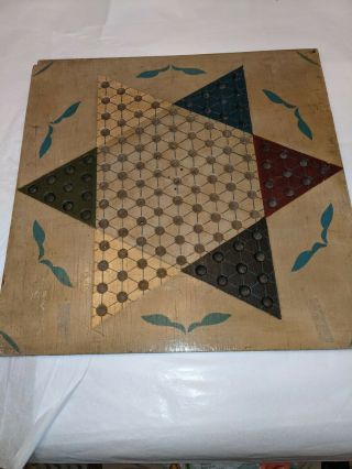 Old Wood Game Board Two Sided Hand Painted Vintage