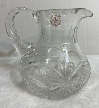 Lead Crystal Cut Glass Small Pitcher Etched Fruit Design - Made In Poland