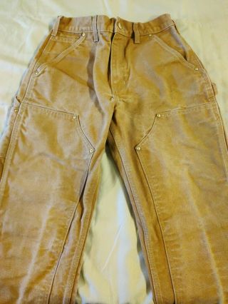 Vintage Carhartt B01 Brown Double Knee Duck Canvas Pants 28x30 Made In Usa