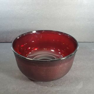 Vtg Ruby Red Textured 8 3/4” Serving Glass Salad Bowl Arcoroc Sierra France