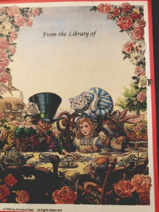 Vintage Antioch Bookplate Alice In Wonderland Mad Hatter Tea Party 1983