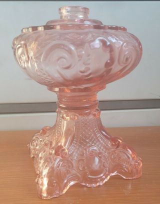 Pink Princess Feather Glass Oil Kerosene Lamp Eapg Base Only Victorian Antique
