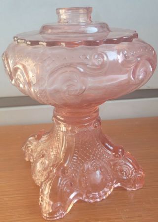 Pink Princess Feather Glass Oil Kerosene Lamp EAPG base only Victorian Antique 3