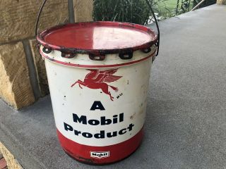 Mobil Oil 5 Gallon Oil Can Bucket w/lid Vintage Gas Station Pegasus 2