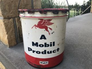 Mobil Oil 5 Gallon Oil Can Bucket w/lid Vintage Gas Station Pegasus 3