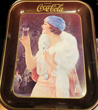 Rare Vintage Pop Coca Cola Party Girl Flapper Serving Tray 1925 Soda Antique