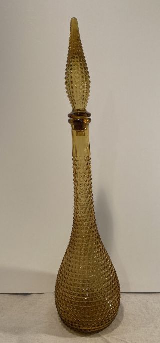 Vintage Empoli Rossini Italian Glass Decanter Amber Genie Bottle Mid Century