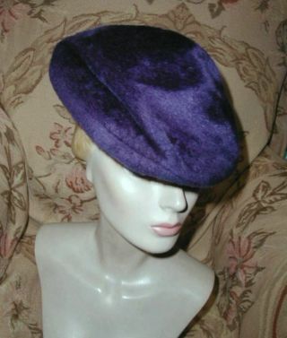Vintage Christian Dior Purple French Felt Souffle Beret Hat,  Monsieur X