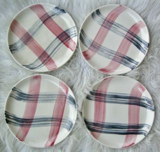 4 Vtg Stetson Scots Clan Pink Gray 6 " Bread Plates Midcentury Hand Painted Plaid