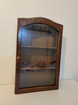 Vintage Wood Glass Door Wall Hanging Display Curio Cabinet 3 Shelf