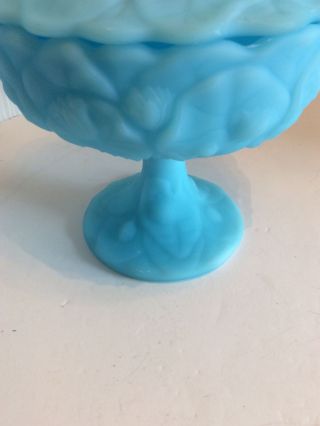 VINTAGE FENTON BLUE SATIN CUSTARD COVERED COMPOTE CANDY DISH WATER LILY PATTERN 3