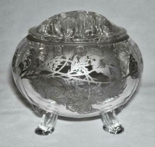 Viking Vintage 2 - Pc Glass Flower Frog Holder W/silver Overlay Floral Designs