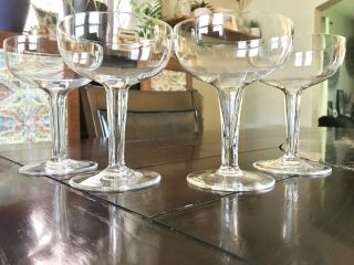4 Vintage Art Deco Crystal,  Hollow Stem,  Round Bowl,  Champagne Coupe
