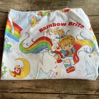 Vtg 80s 1983 Hallmark Cards Rainbow Brite Twin Fitted Sheet Great For Sewing