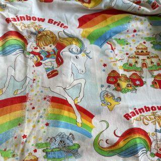 VTG 80s 1983 Hallmark Cards Rainbow Brite Twin Fitted Sheet Great for Sewing 2