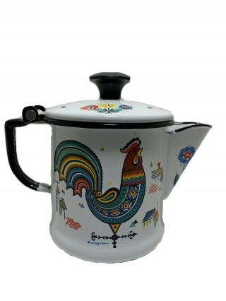 Berggren Swedish Rooster Enamel Weather Vane Tea Coffee Pot Kettle Vintage